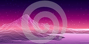 Retro abstract wireframe digital landscape background