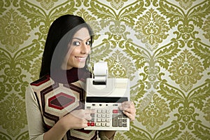 Retro accountant woman calculator wallpaper