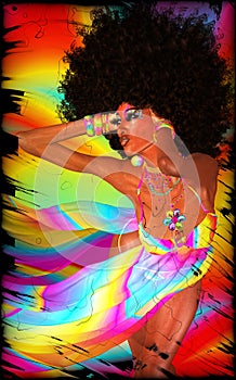 Retro Afro Woman on Colorful Background