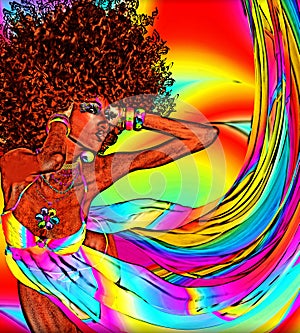 Retro Afro woman in a modern digital art style.