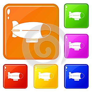 Retro airship icons set vector color
