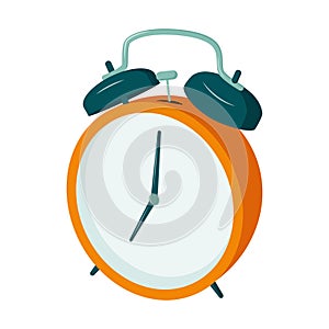 Retro alarm clock with a hammer, 7 o`clock. Drawn in perspective. Time to Wake up for school and work.The icon with the
