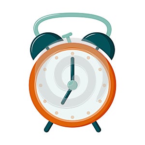 Retro alarm clock with a hammer, 7 o`clock. Time to Wake up for school and work. The icon with the clock. isolated on a