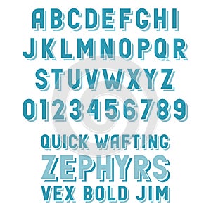Retro alphabet with convex letters sans-serif with shadows
