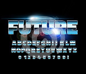 Retro alphabet font. Sci-fi future style.