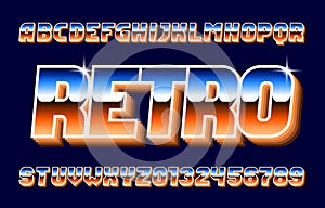 Retro alphabet font. Vivid color letters, numbers and symbols.