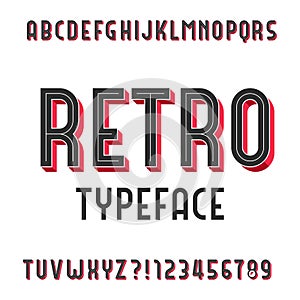 Retro Alphabet Vector Font. Extruded type letters and numbers.