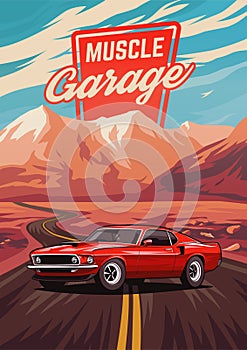 Retro american muscle car poster.