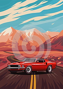 Retro american muscle car poster.