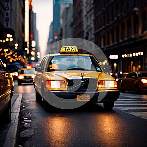 Retro American taxi cab at night in the city