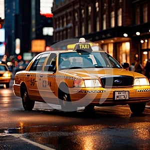 Retro American taxi cab at night in the city