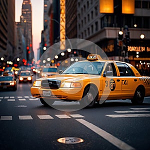 Retro American taxi cab at night in the city