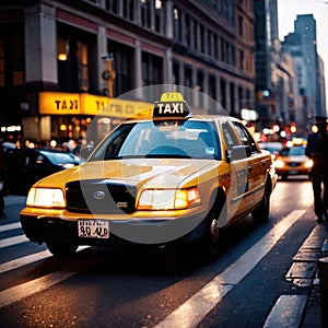 Retro American taxi cab at night in the city