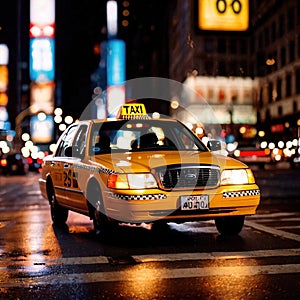 Retro American taxi cab at night in the city