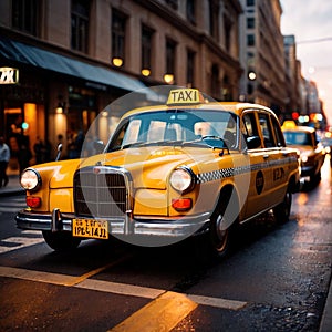Retro American taxi cab at night in the city