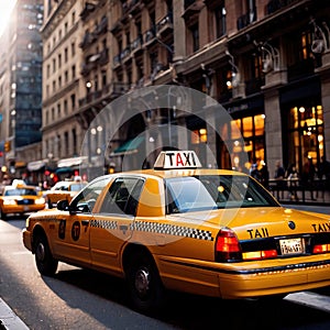 Retro American taxi cab at night in the city