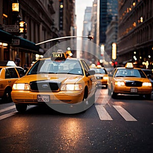 Retro American taxi cab at night in the city