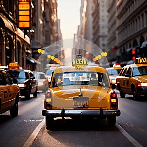 Retro American taxi cab at night in the city