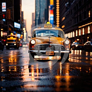 Retro American taxi cab at night in the city