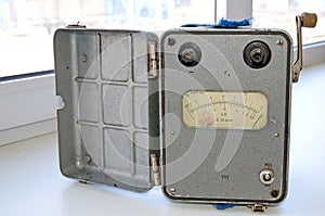 Retro. the analog, megaohmmeter protected from explosions, was used at work in mines. Production of the USSR