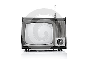 Retro analog portable black and white TV set with antena