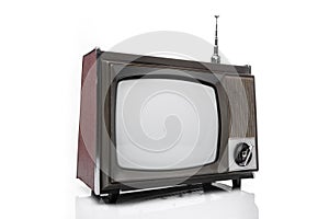 Retro analog portable black and white TV set with antena