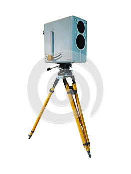 Retro ancient TV Professional studio old video camera on tripod