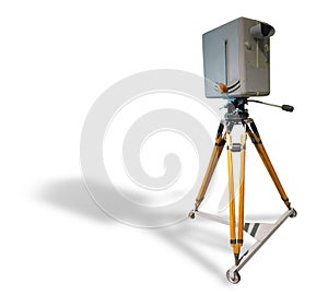 Retro ancient TV Professional studio old video camera on tripod