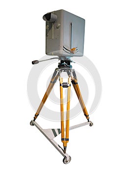 Retro ancient TV Professional studio old video camera on tripod