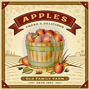 Retro apple harvest label with landscape