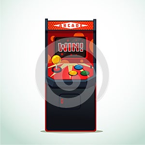 Retro arcade machine. Isolated on white video game. Front