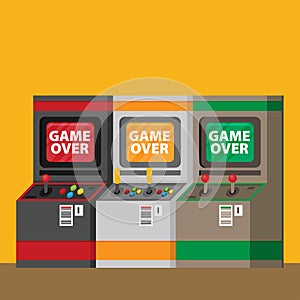 Retro arcade machine set. Flat style vector illustration