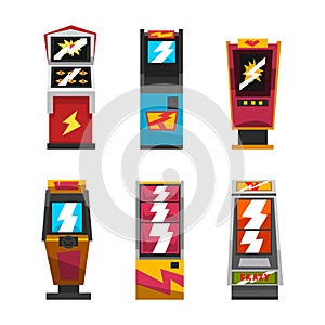 Retro Arcade Machine or Slot Machine for Entertainment Game Vector Set