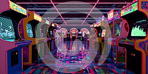Retro Arcade Neon Lights and Classic Games
