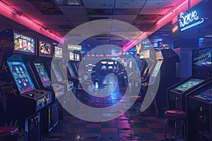 Retro Arcade with Neon Lights