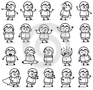 Retro Art of Fat Boy Poses - Set of Concepts Vector illustrations