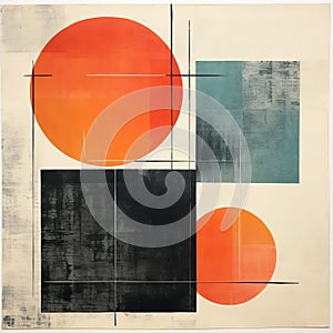 Retro Art Inspired Minimalist Monotype Print Composition photo