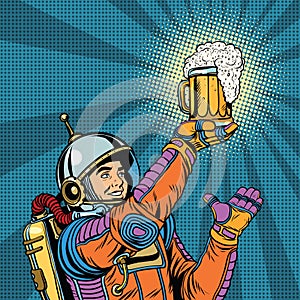 Retro astronaut and a mug of beer