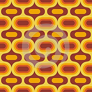 Retro Atomic ogee ovals yellow orange brown seamless pattern
