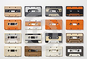 Retro Audio Cassetes Set - Vector Cassete Icons Isolated on Light Background
