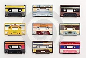 Retro Audio Cassetes Set - Vector Cassete Icons Isolated on Light Background