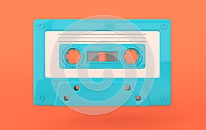 Retro audio cassette 3d render. 70s, 80s years popular audio tape. Music minimalism concept, pastel colors