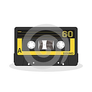 Retro audio cassette design. Old record player tape isolated on a white background.