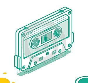 Retro Audio Cassette Tape. Isometric Outline Music Concept. Retro Device from 80s and 90s