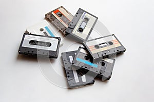 Retro audio cassette tapes on white background