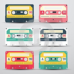 Retro Audio Cassettes Set - Vector Cassete Icons