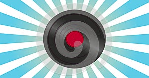 Retro audio music vinyl record old vintage hipster for geeks from 70s, 80s, 90s on blue rays background