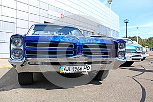 Retro auto show. Blue Pontiac Catalina