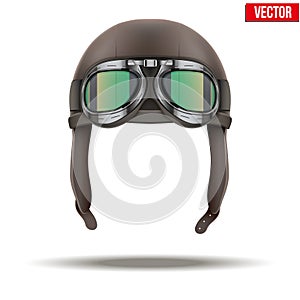 Retro aviator pilot helmet with goggles.