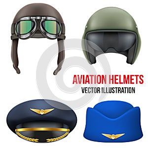 Retro aviator pilot helmet with goggles. Isolated